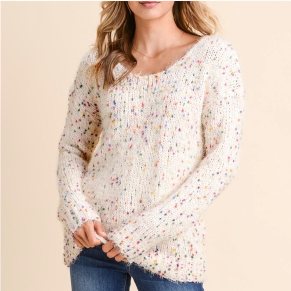 Cozy Cream Speckled Scoop Neck Sweater